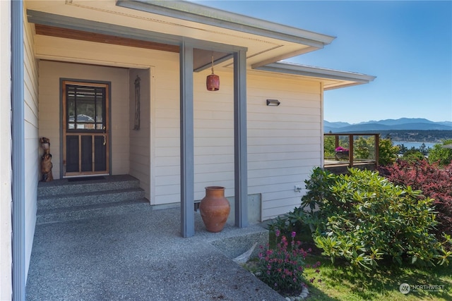 entrance to property featuring a mountain view