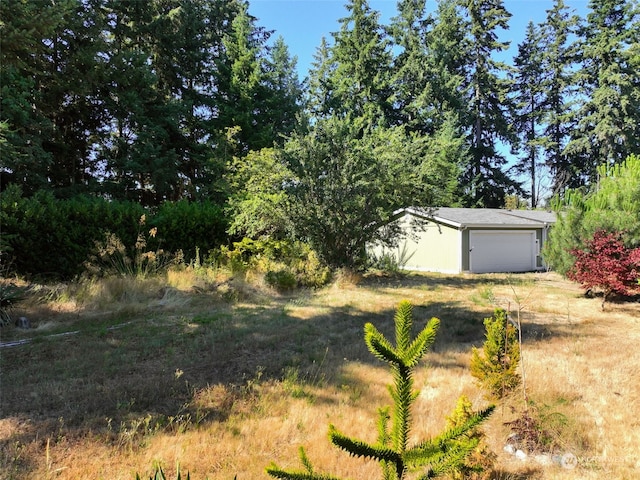 view of yard with an outbuilding and a garage