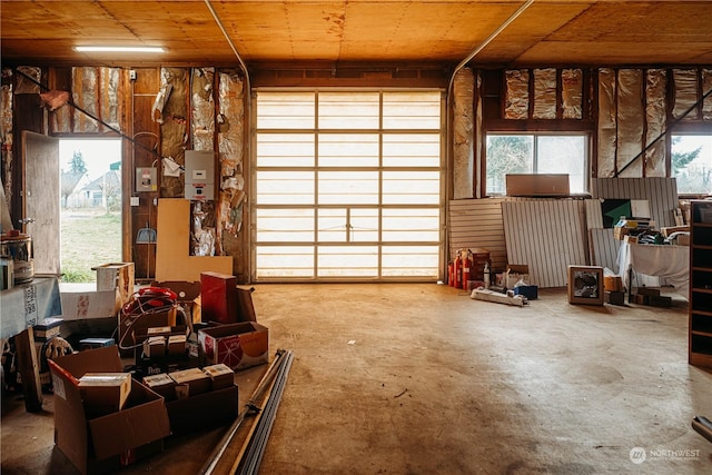 garage featuring wood ceiling