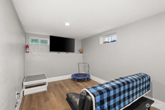 sitting room with a wealth of natural light and hardwood / wood-style floors