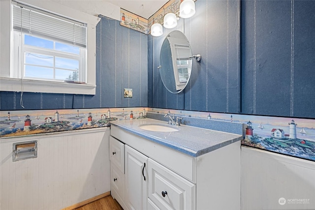 bathroom featuring hardwood / wood-style floors and vanity