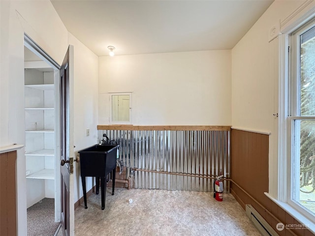 interior space featuring a baseboard radiator and a wealth of natural light