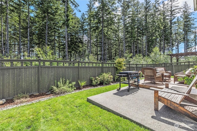 view of yard featuring an outdoor hangout area and a patio area