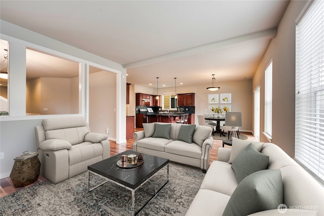 living room with light hardwood / wood-style floors