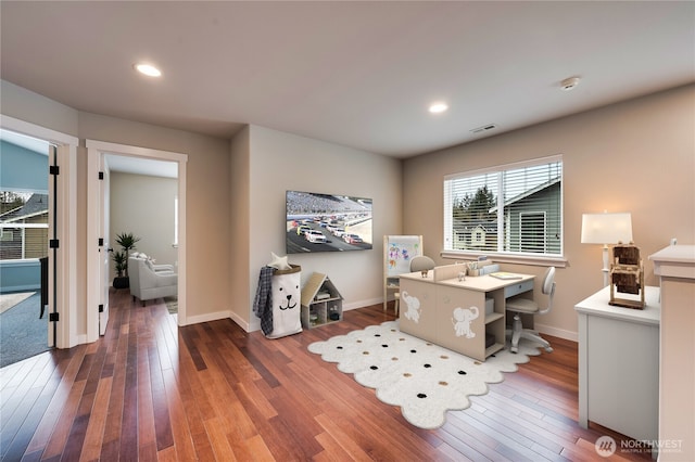 office space featuring dark hardwood / wood-style flooring