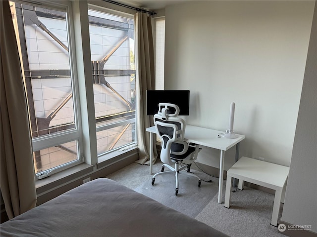 view of carpeted home office