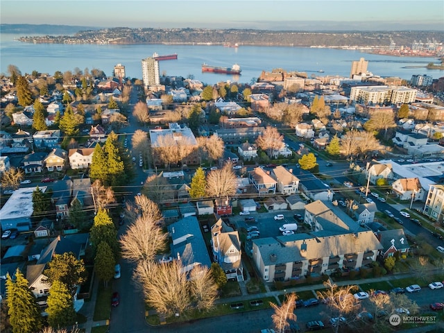 aerial view featuring a water view