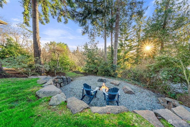 view of yard featuring a fire pit