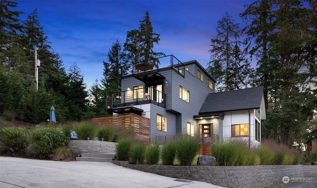 contemporary home featuring a balcony