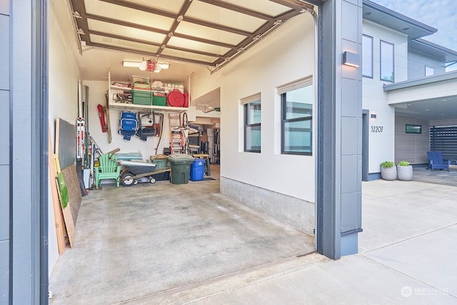 garage with a garage door opener