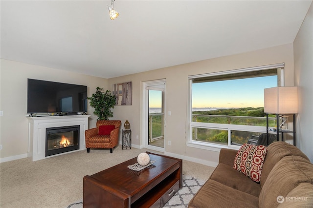 living room with light colored carpet and a wealth of natural light