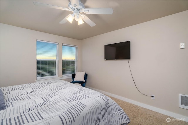 bedroom featuring carpet floors and ceiling fan