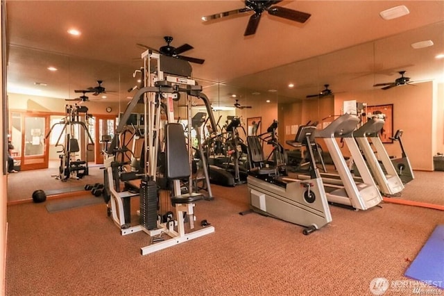 workout area with recessed lighting