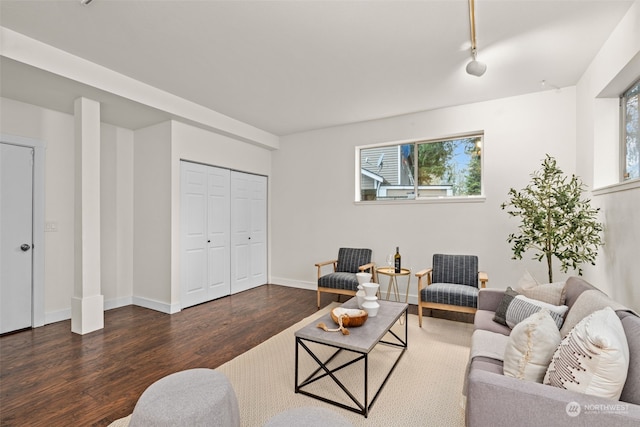 living room with dark hardwood / wood-style floors