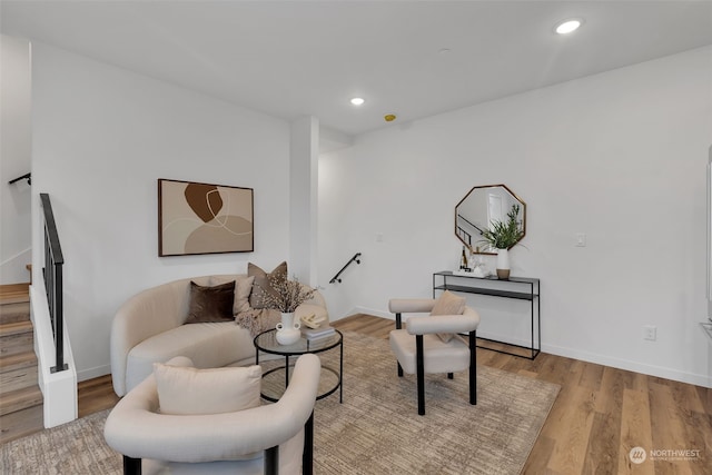 sitting room with light hardwood / wood-style floors