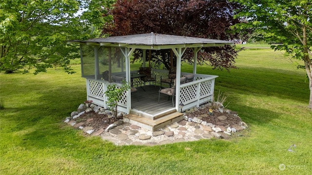 exterior space featuring a gazebo and a yard