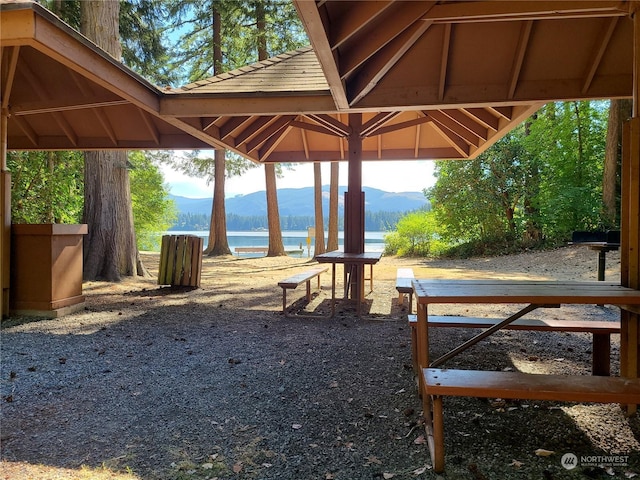 view of community featuring a water and mountain view