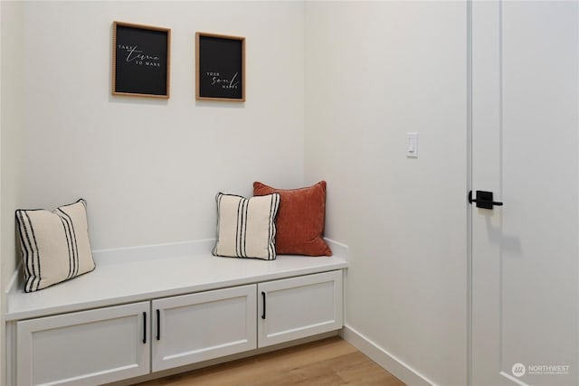 mudroom with light hardwood / wood-style flooring