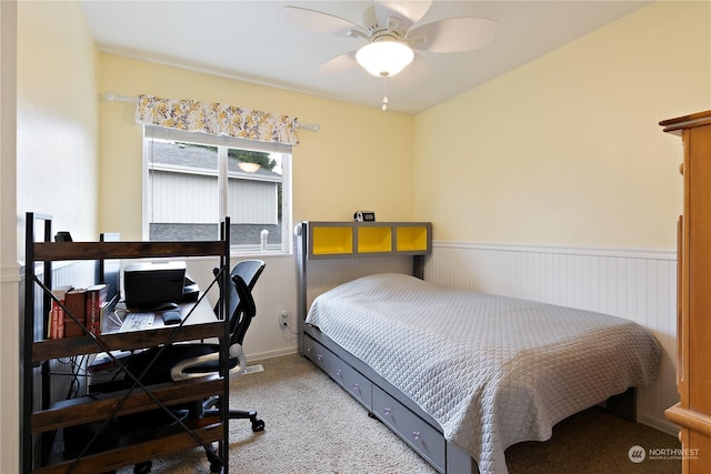 bedroom with carpet floors and ceiling fan