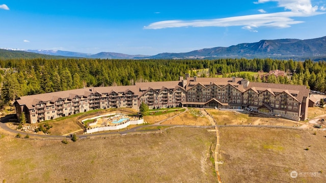 bird's eye view with a mountain view