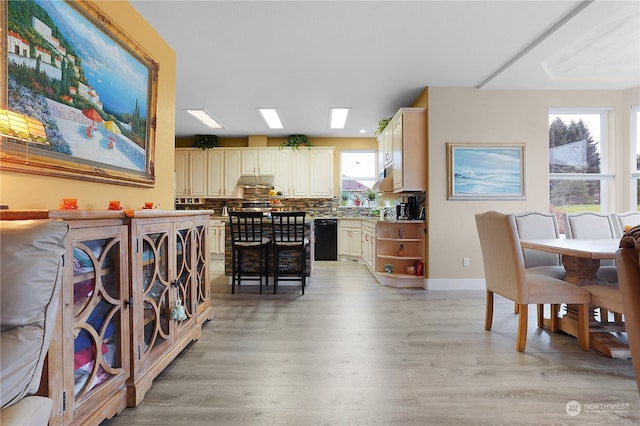 dining space featuring light hardwood / wood-style floors and sink