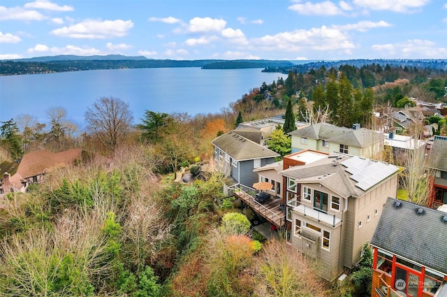 bird's eye view featuring a water view