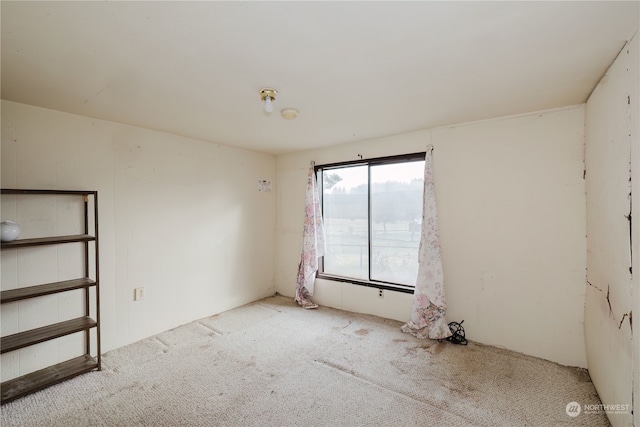 unfurnished room with light colored carpet