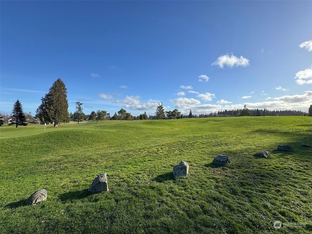 view of property's community with a rural view and a lawn