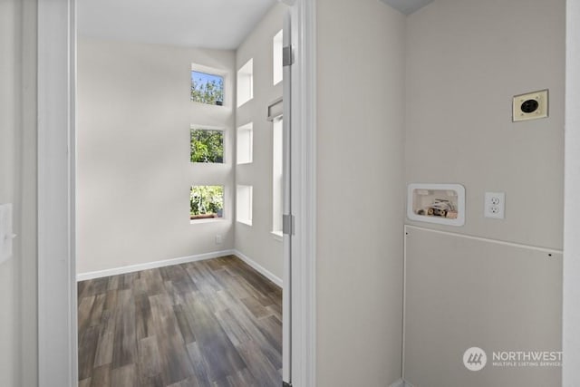 interior space featuring dark hardwood / wood-style floors and high vaulted ceiling