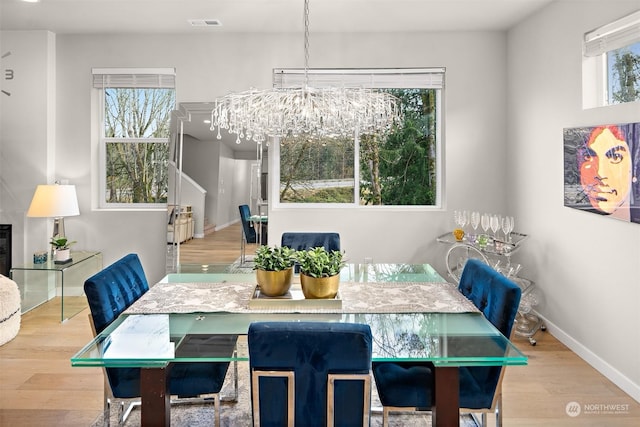 dining room featuring a healthy amount of sunlight and light hardwood / wood-style floors