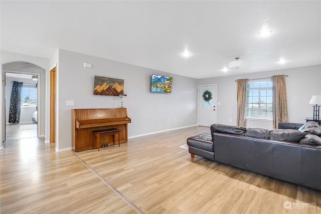 living room with light hardwood / wood-style flooring