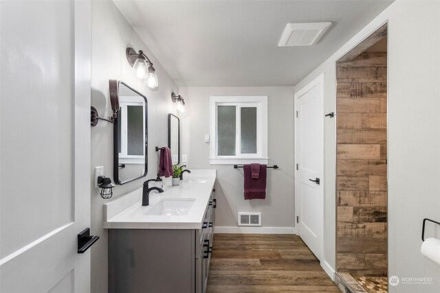 bathroom with wood-type flooring and vanity