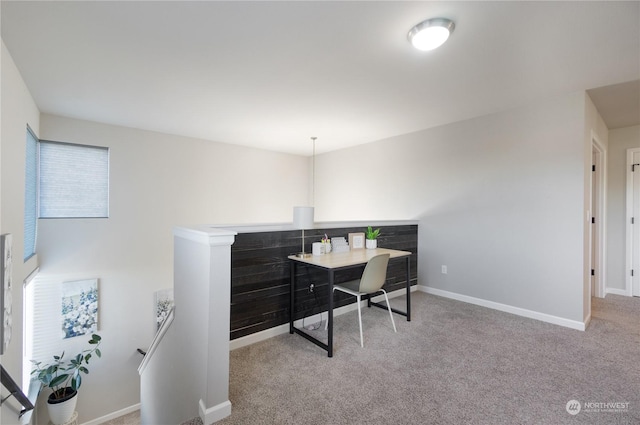 view of carpeted home office