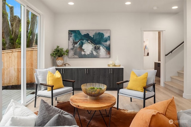 living area featuring light hardwood / wood-style flooring