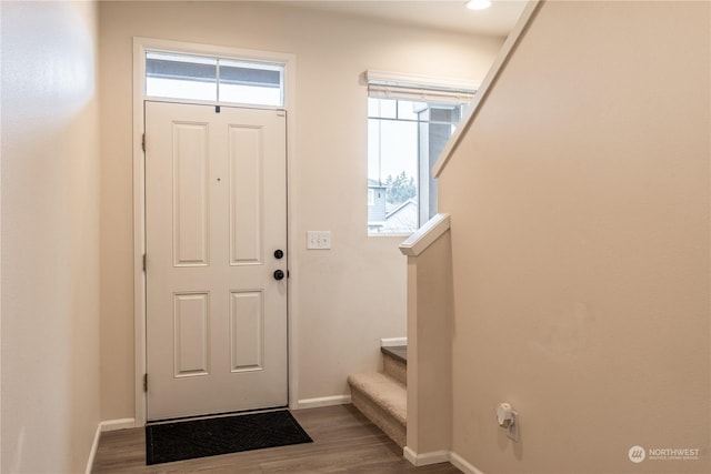 foyer entrance with hardwood / wood-style flooring