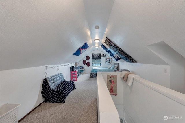 interior space featuring vaulted ceiling and a textured ceiling