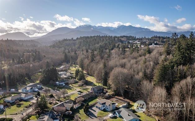 birds eye view of property with a mountain view