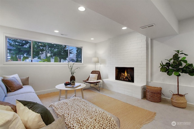 living room with a fireplace