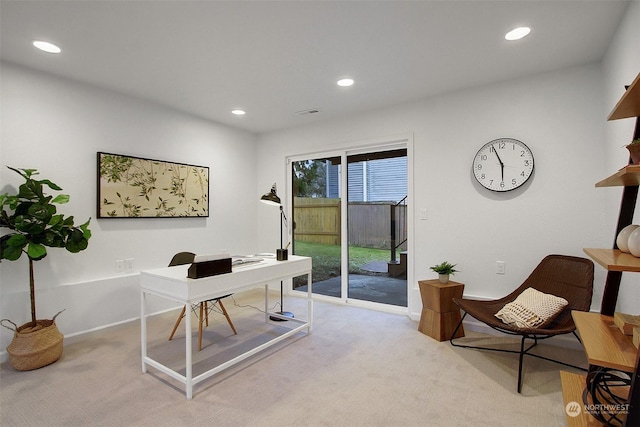 view of carpeted office space