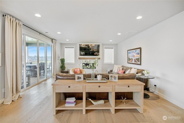 living room featuring light wood-type flooring