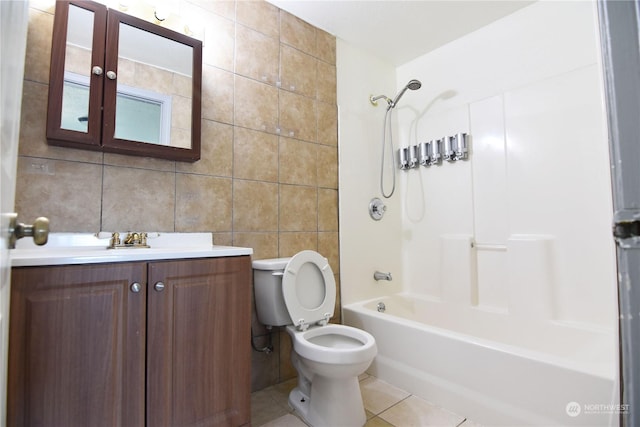 17333 33rd Ave S, Seatac, WA 98188 - full bathroom with toilet, tile patterned flooring, tile walls, shower / bathing tub combination, and backsplash