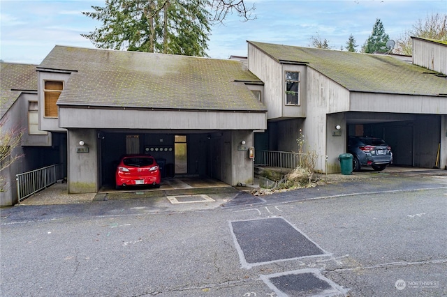 exterior space with a garage