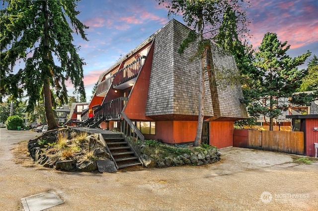 view of property exterior at dusk