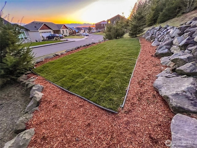 view of yard at dusk