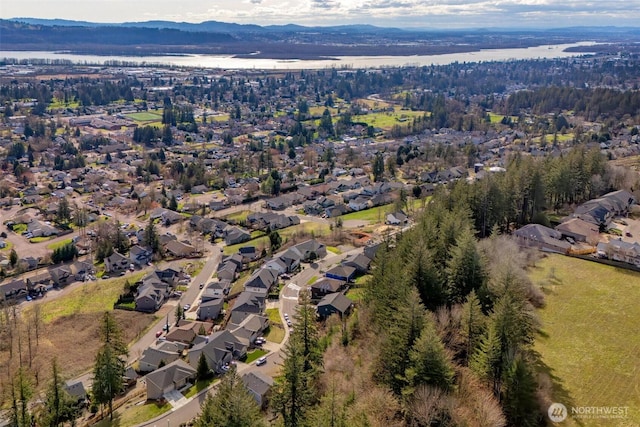 drone / aerial view with a mountain view and a residential view