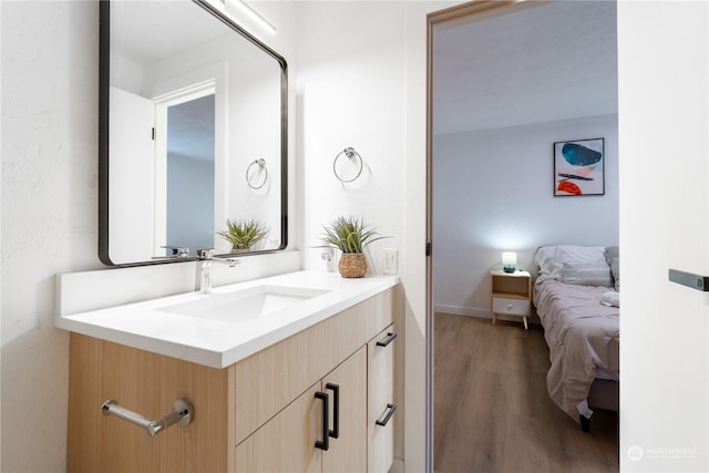 bathroom with wood-type flooring and vanity