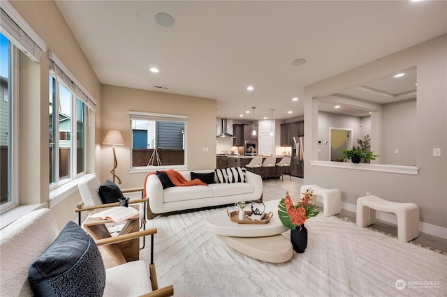 living room with light wood-type flooring