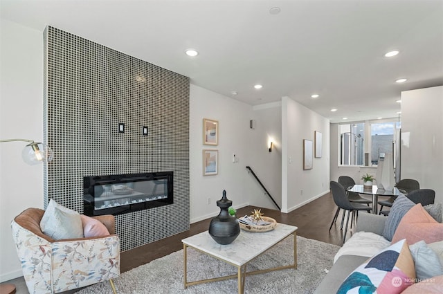 living room featuring dark hardwood / wood-style flooring