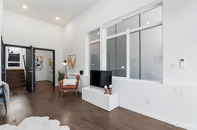 sitting room featuring dark hardwood / wood-style floors