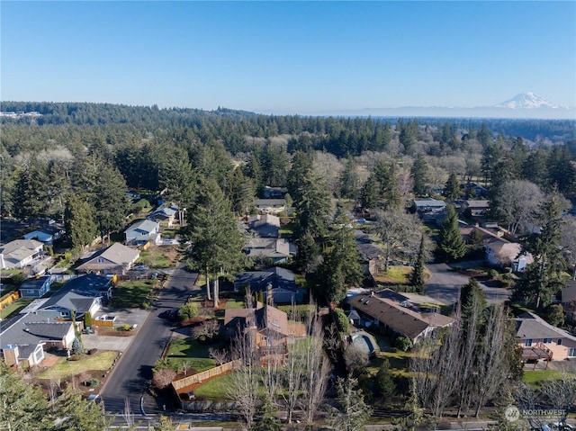 drone / aerial view featuring a mountain view